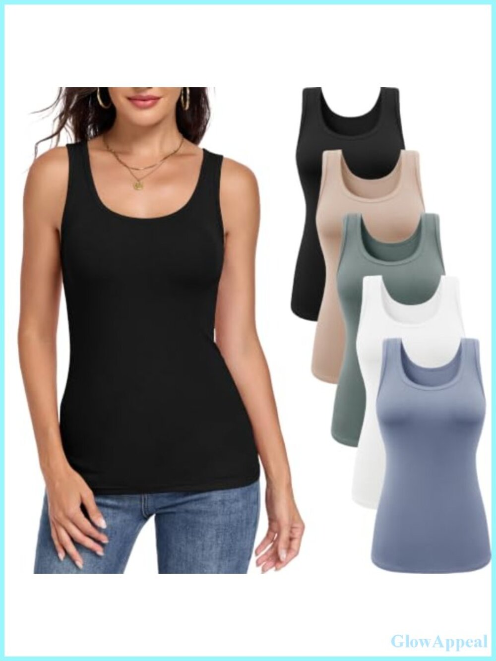 Ribbed Scoop Neck Tank Tops 5 Pack Slim Fit Sleeveless Layering Tops
